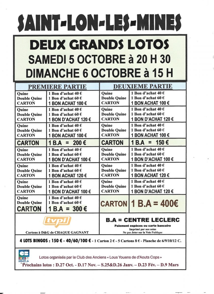 Deux grands lotos bingos