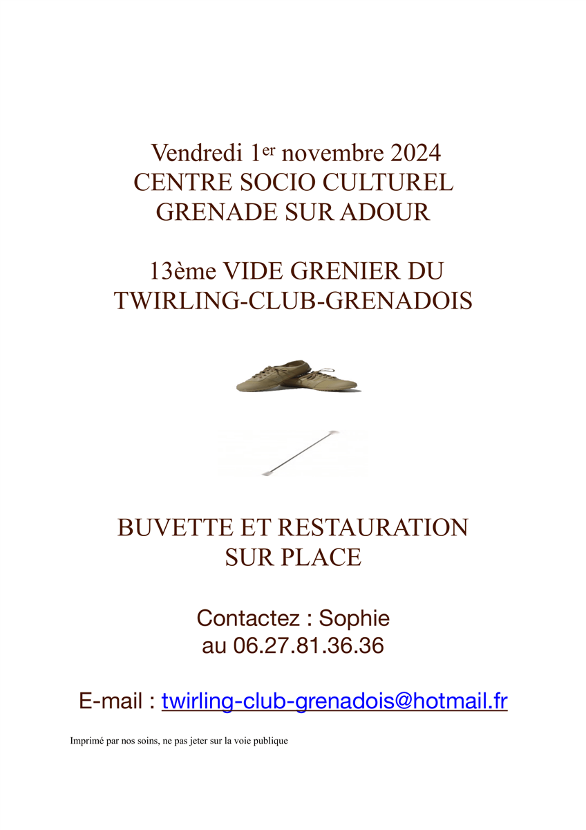 Vide grenier Twirling Club Grenadois