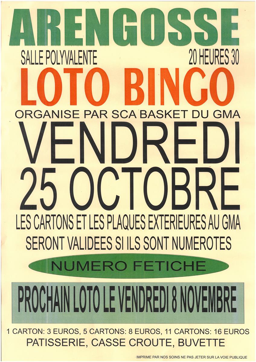 Loto Bingo du SCA BASKET DU GMA