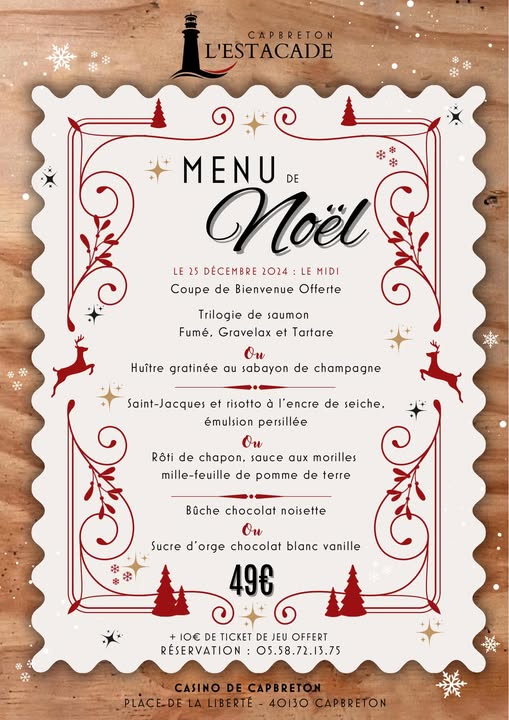 Menu de Noël à la Brasserie du Casino