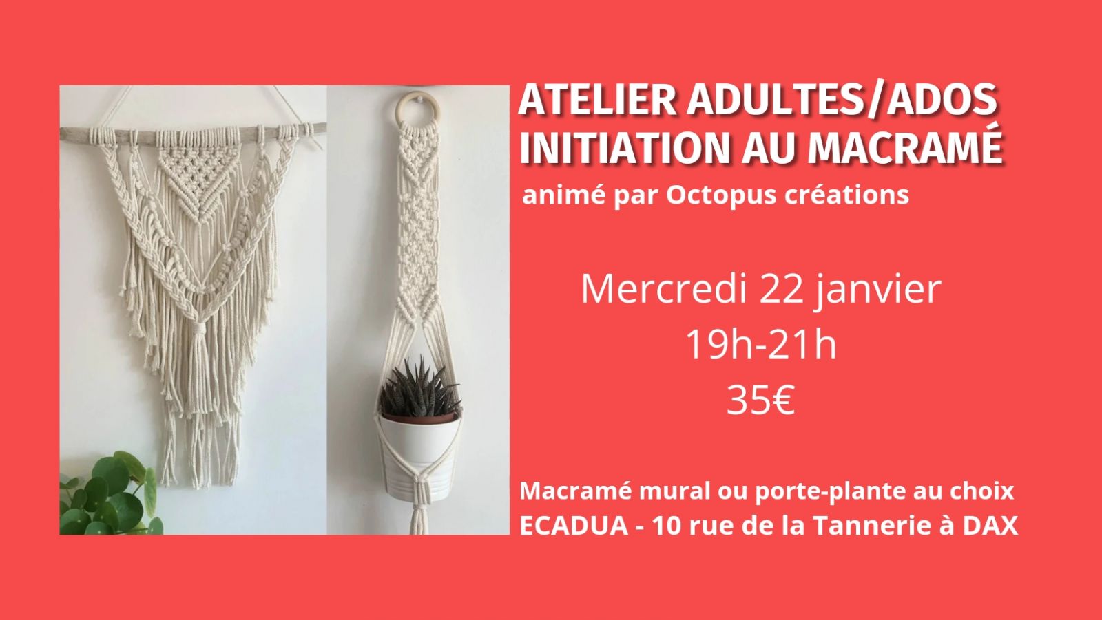 Atelier créatif Macramé (porte-plante ou déco  ...