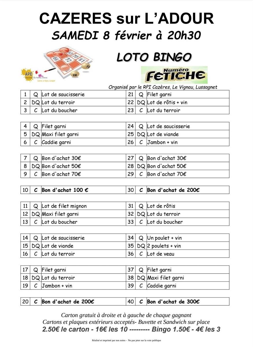 Loto Bingo APE Cazères