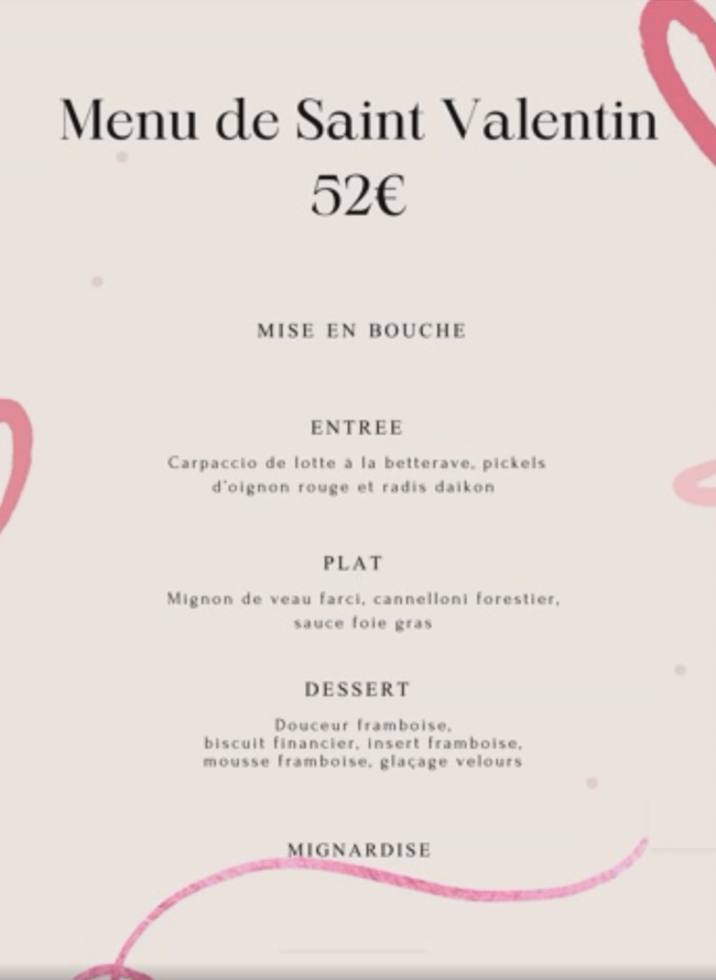 Menu Saint-Valentin